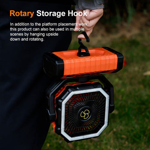 20000Mah Portable LED Camping Fan with Built-In Light, Rechargeable Ventilator, USB Rechargeable Outdoor Cooling Fan for Tents, Hiking, Fishing - Rugged Compact Design, Green And Orange, Hiking Essentials, Sturdy Handle Feature, Camping Additions