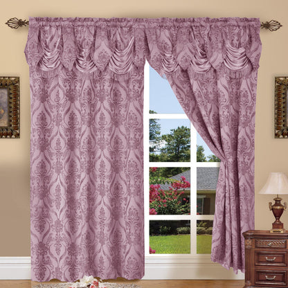 Elegant Comfort Luxury 2pc Fancy Penelope Jacquard Design Room Darkening 54 x 84 inch Rod Pocket Curtain Panel Set With Attached Waterfall Valance Machine Washable for Living Room, Bedroom, Study, Home Office, Curtains for Living Room, Bedroom Elegance, C