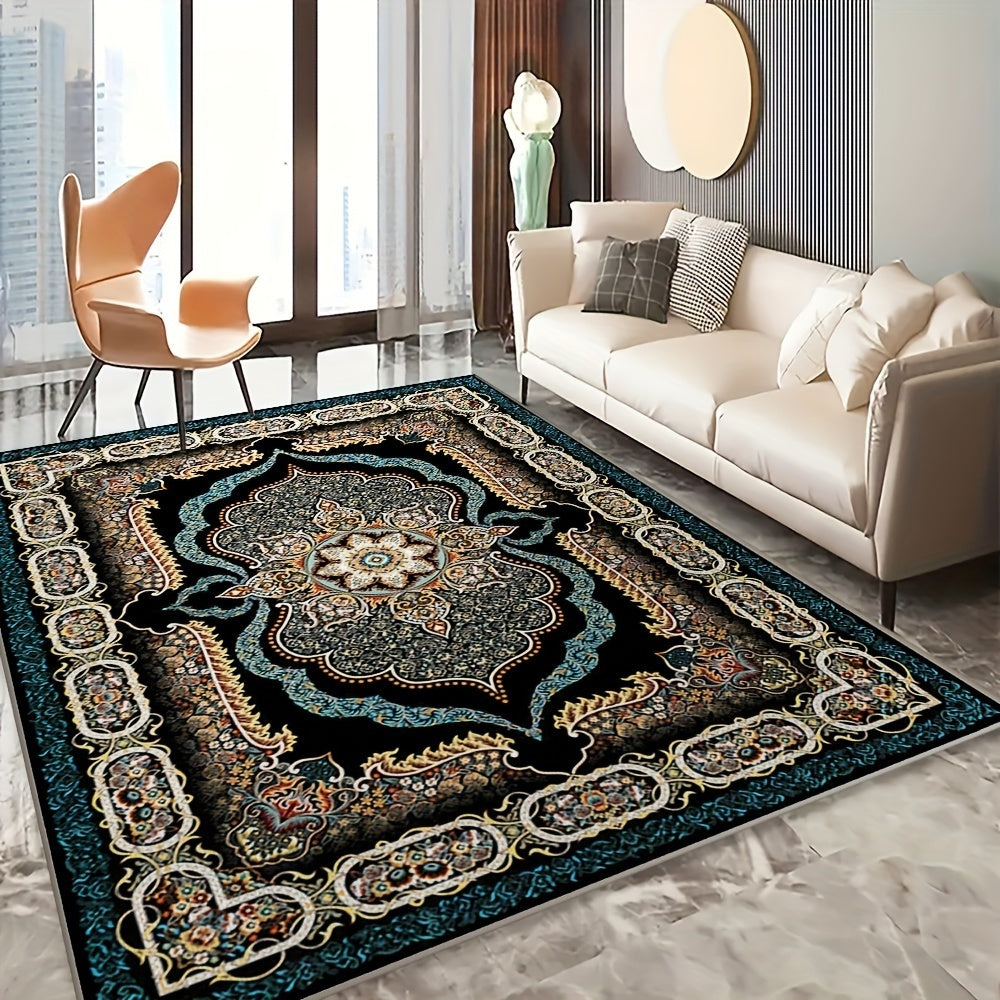 Large Bohemian Floral Velvet Mat with Non-Slip Backing & Shedding-Resistant - Machine-Washable Modern Mat for Living Room, Bedroom, Kitchen, Office - 100% Polyester Durable Floor Mat, Rugs for Living Room, Decorative Pattern, Machinewashable Fabric, Bedro