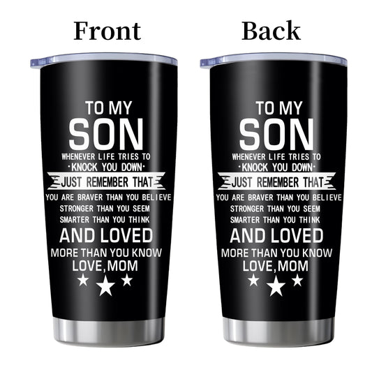 20oz Insulated Tumbler Gift for Son from Mom – Inspirational Quote Travel Mug, Stainless Steel Car Cup for College & High School