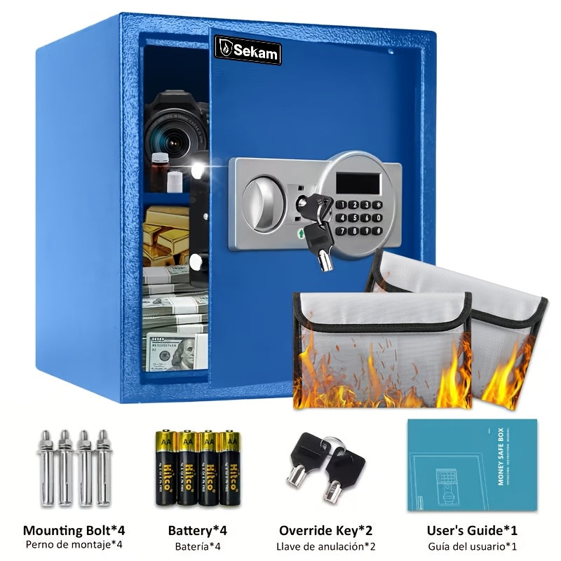 Heavy-Duty Fireproof Steel Safe With Cash Bag - Secure Home Safe Box With Keypad & Key Lock, Ideal For Storing Money, Documents, And Valuables (Black)Valentine'S Day