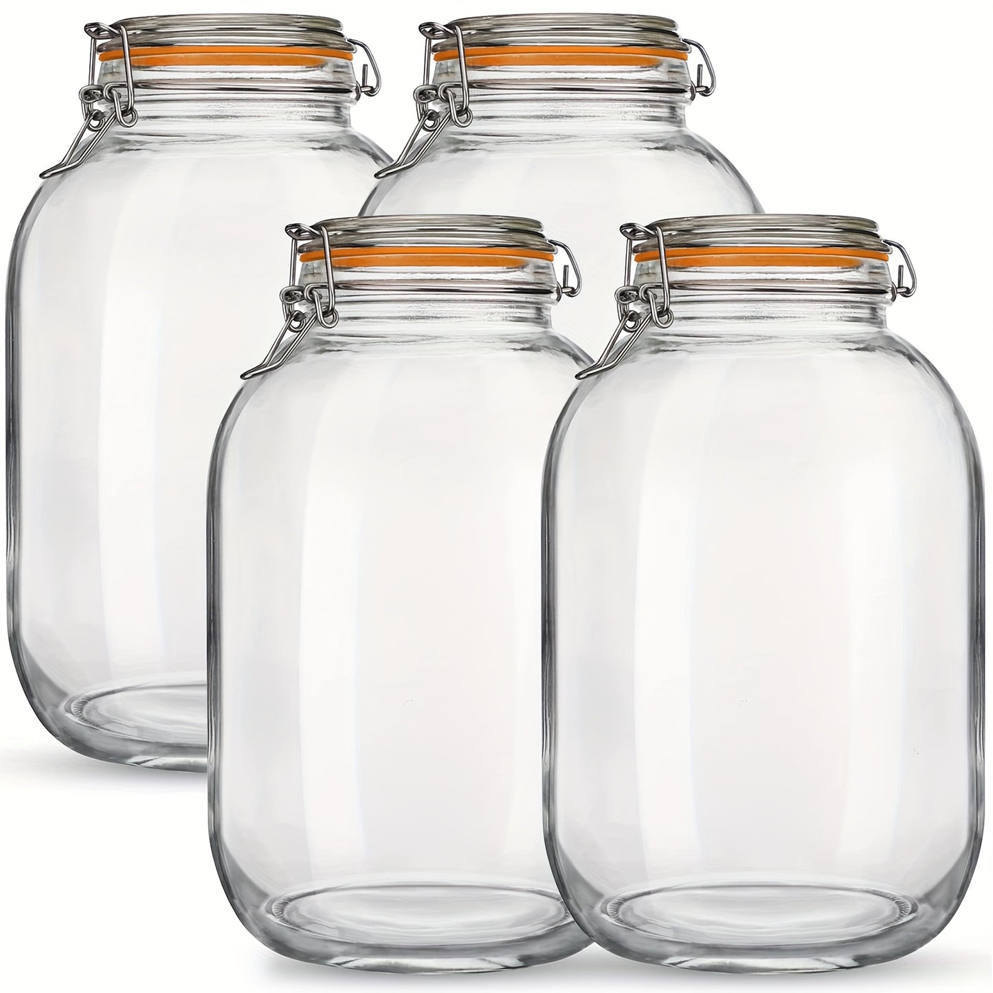 4 Pack 1 Gallon Wide Mouth Glass Mason Jars with Hinged Airtight Lids & Replacement Silicone Gaskets - Freezer Safe, Rectangular Design for Fermenting, Canning, Preserving, Pantry & Kitchen Storage, Preserving Containers | Modern Kitchenware | Secure Lid