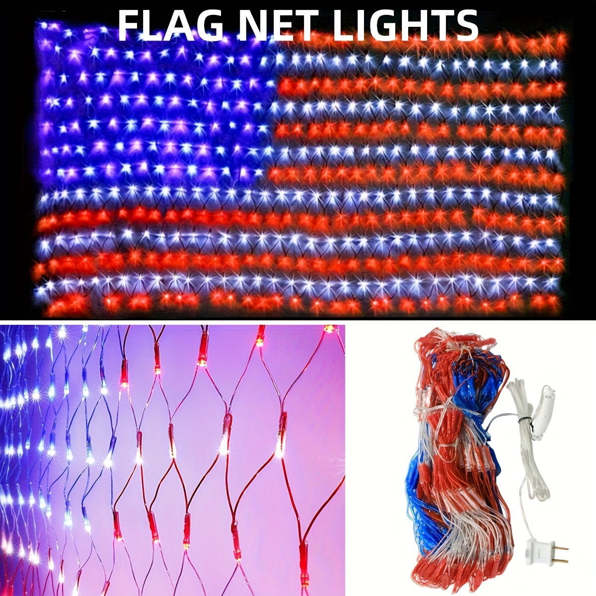 American Flag Net Light, 420 LED String Lights, Fourth of July Decorations, Memorial Day Decorations, for Independence Day, National Day, Christmas Day, New Year'S Party, Garden, Yard Decorations Outside, (Plug in Power) BZPCF