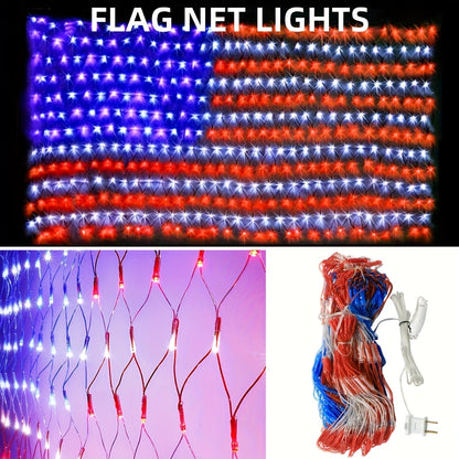 American Flag Net Light, 420 LED String Lights, Fourth of July Decorations, Memorial Day Decorations, for Independence Day, National Day, Christmas Day, New Year'S Party, Garden, Yard Decorations Outside, (Plug in Power) BZPCF
