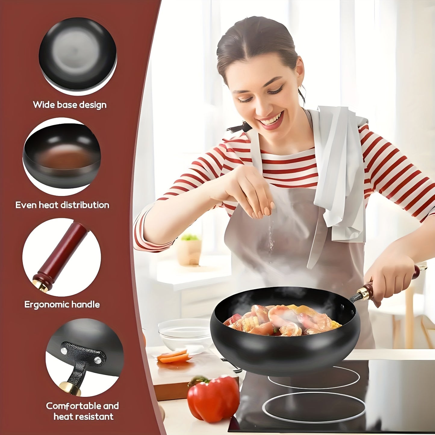 Japanese Wok, Ideal for Pots And Pans Set, Large Bellied Non Stick Cookware, Heat Resistant Handle, Fit Gas Induction Stoves, Pressure Cooker Fast Stew, Chafing Dish Alternative, Kitchen Accessories & Gadgets, for Camping, Soups Stewing
