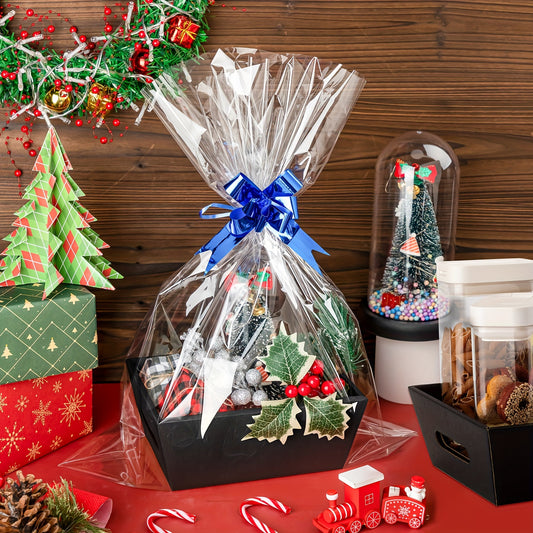 74pcs Bulk Pack Empty Gift Baskets with Handles, Bags & Bows - 20 Handle-Basket Units + 30 Bags + 24 Multicolor Bows Suitable for Party Favors, Wedding Favors, Birthday, Christmas, Wedding - Paper Baskets (for gifts)
