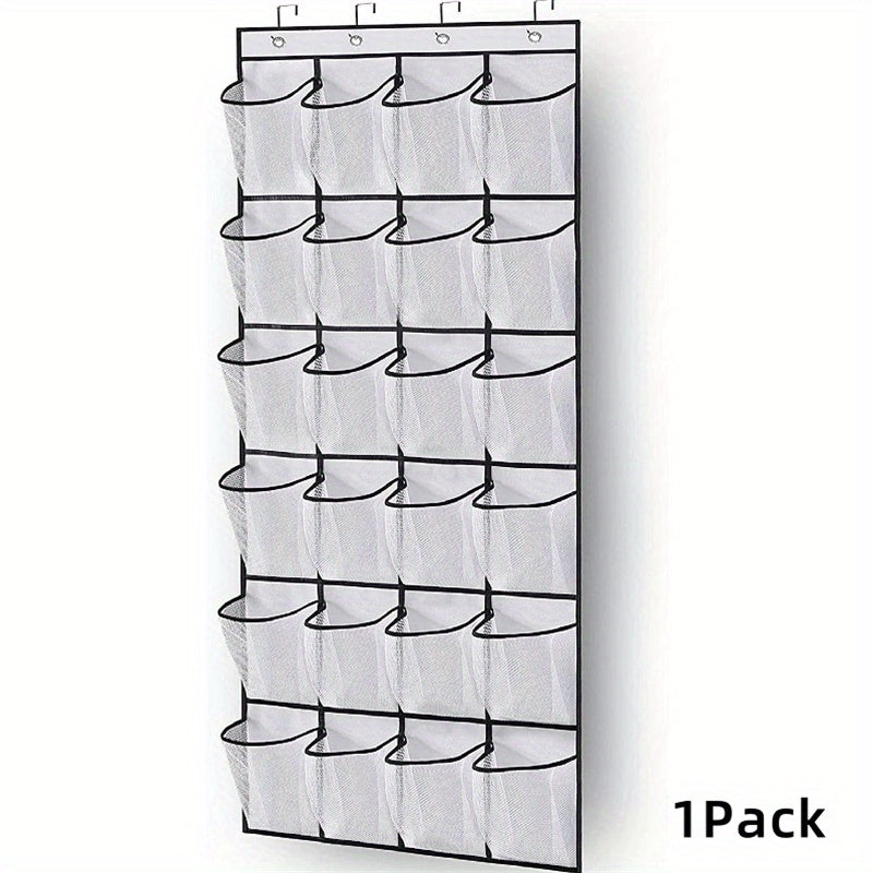Over the Door Shoe Organizer with 24 Large Breathable Mesh Pockets - Foldable Space-Saving Hanging Storage Rack, Durable Fabric Closet Hanger for Shoes, Accessories, Closet & Door Organization