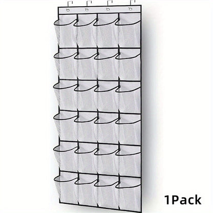 Over the Door Shoe Organizer with 24 Large Breathable Mesh Pockets - Foldable Space-Saving Hanging Storage Rack, Durable Fabric Closet Hanger for Shoes, Accessories, Closet & Door Organization