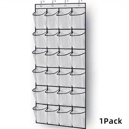 Over the Door Shoe Organizer with 24 Large Breathable Mesh Pockets - Foldable Space-Saving Hanging Storage Rack, Durable Fabric Closet Hanger for Shoes, Accessories, Closet & Door Organization