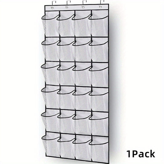 Over Door Shoe Organizer 24 Large Mesh Pockets – Foldable Breathable Hanging Storage Rack, Durable Fabric Closet Hanger for Shoes & Accessories, Space-Saving Door Organization