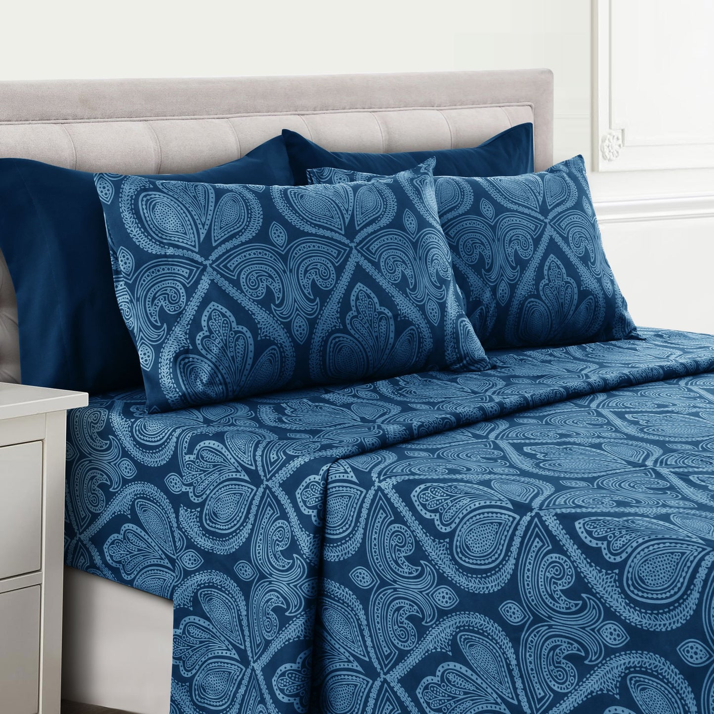 Lux Decor 4/6 Pieces Paisley Bed Sheet, Breathable Hotel Style Sheets, 100% polyester Sheets Deep Pockets, Easy-Fit, Soft & Wrinkle Free Cooling Bed Sheets, 6 Pc includes 4 pillowcases and 4 Pc (Twin & Twin xl) includes 2 pillowcases