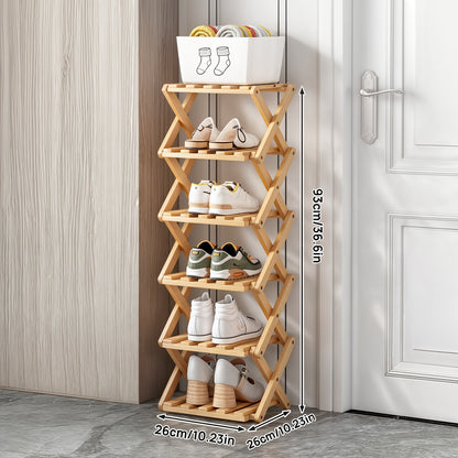 Bamboo Foldable Shoe Rack, Saving Space, Strong Storage Ability, Suitable for Small Space, Easy to Assemble Multi-Layer Shoe Storage Rack - Standalone Shoe Shelf for Rental Homes, Entryways, Hallways, Bedrooms, Bathrooms, Offices