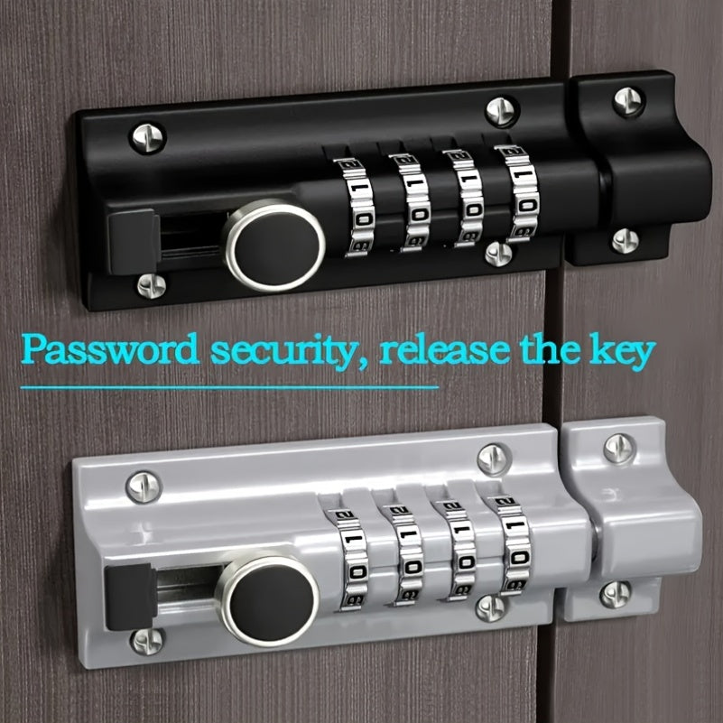 Combination Bolt Lock 4-Digit Heavy Duty Zinc Alloy Sliding Security Lock – Keyless Door Bolt with Screwdriver Set for Shed Gate Fence & Outdoor Doors, Black