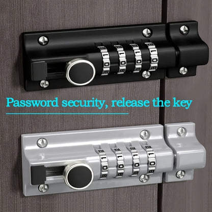 Combination Bolt Lock 4-Digit Heavy Duty Zinc Alloy Sliding Security Lock – Keyless Door Bolt with Screwdriver Set for Shed Gate Fence & Outdoor Doors, Black
