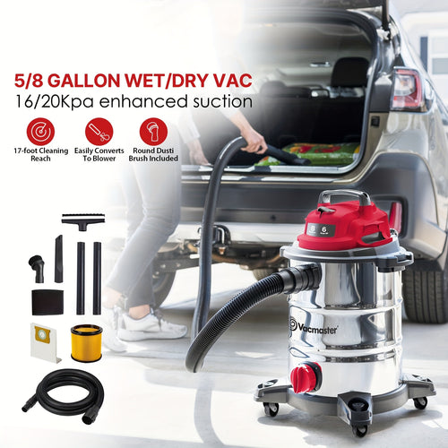 Shop Vac 5 Gallon/8 Gallon Premium Stainless Steel Wet Dry Vacuum Cleaner 10ft Power Cord 16KPa/20KPa Powerful Suction with Blower Function for Dog Hair, Garage, Car, Home & Workshop