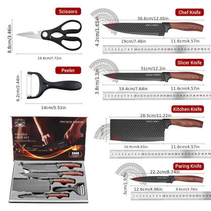 Professional 6/7pcs Cooking Utensil Set, Practical Knife, Peeler, And Scissors Made Of High-carbon Stainless Steel With Ultra-sharp Edges And Non-stick Ergonomic Wooden Handles. Chef'S Knife Set, Suitable For Family Travel, Vegetable, Meat