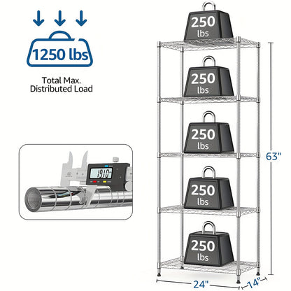 MZG Heavy-Duty Adjustable 5/4 Shelf Metal Storage Shelving Unit - Industrial Garage, Pantry, Kitchen, Workshop Organizer Tool-Free Assembly, Space-Saving Shelving Rack For Home, Commercial Use Open Shelf Design, Sturdy Construction, Utility Shelves