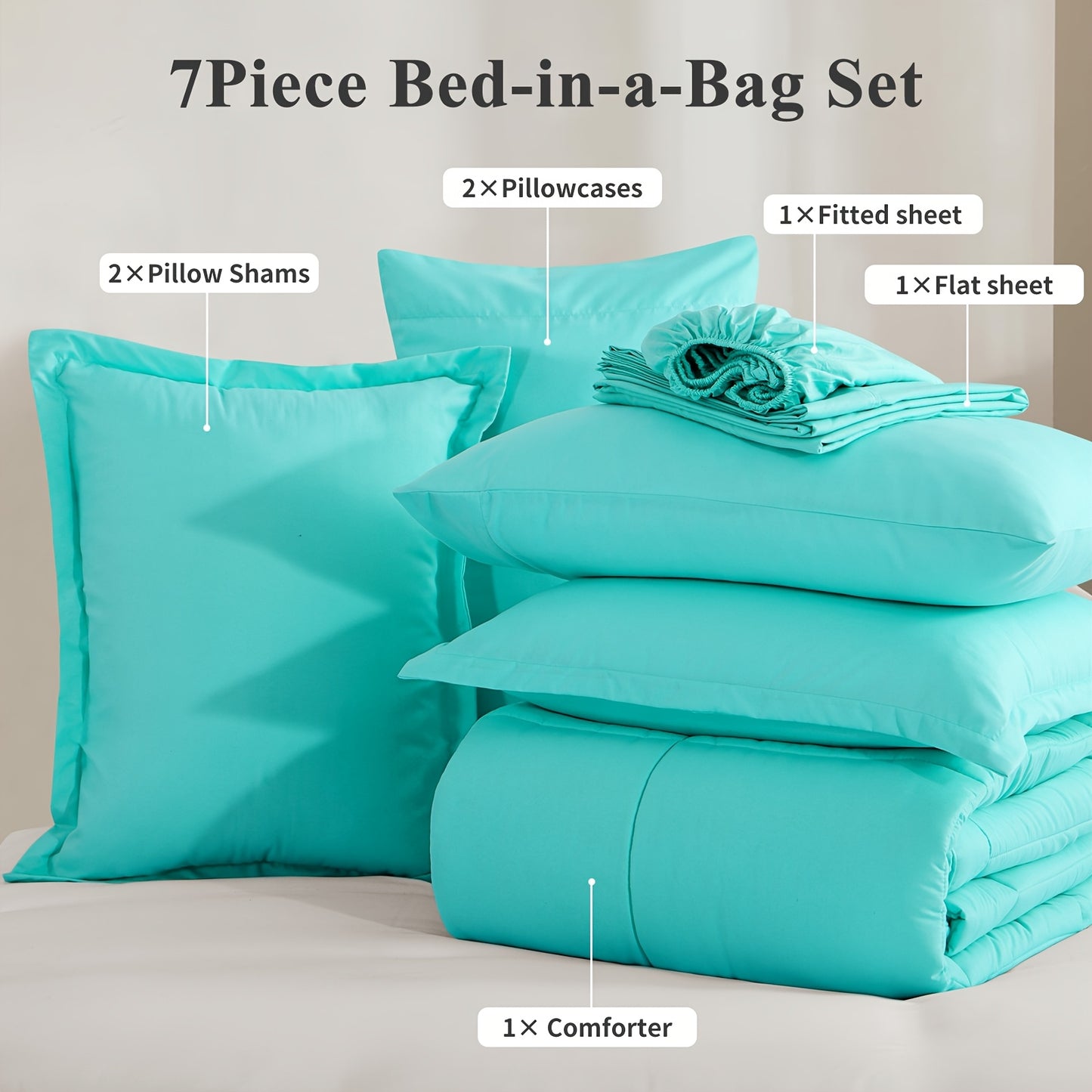 7pcs Comforter Set-Luxury Soft Fluffy Bedding With 1 Comforter, 1 Fitted Sheet, 1 Flat Sheet, And 4 Pillowcases & Pillow Cover-All Season Quilte Set Queen, Hypoallergenic, Breathable, Easy Care, Valentine'S Day Bed In A Bag, Gifts For Her