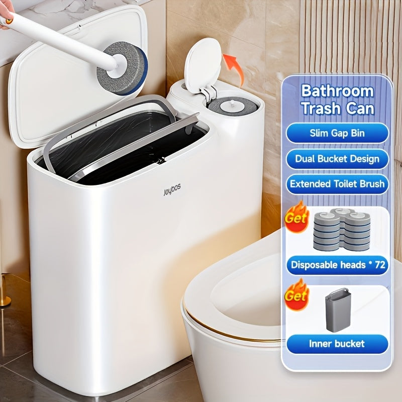 Toilet Brush And Trash Can 2-in-1, Disposable Toilet Brush with 12/72 Brush Heads, 6.89in Wide Bathroom Trash Can, with Lid Effectively Prevent Odors, Space-saving And Practical, Multifunctional Waste Bin for Cleaning, for RVs And Bathroom Toilets