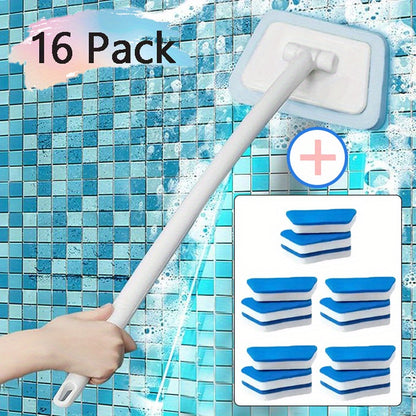 16pcs All-Purpose Deep Clean Brush System - 2-in-1 Bath Scrubber & Window Squeegee Combo with 22" Durable Handle for Indoor/ Outdoor Surface Cleaning