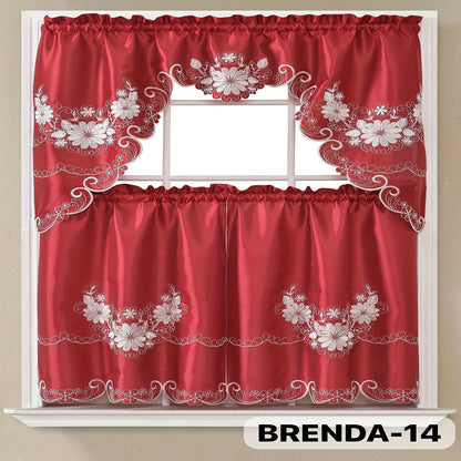 3pcs Embroidery Kitchen Curtains Set Flowers Embroidery Satin Fabric Faux Lightweight Soft Easy Care Machine Washable 49 Design Styles Available Holiday Gifts for Family Local Warehouse All Season Use Summer