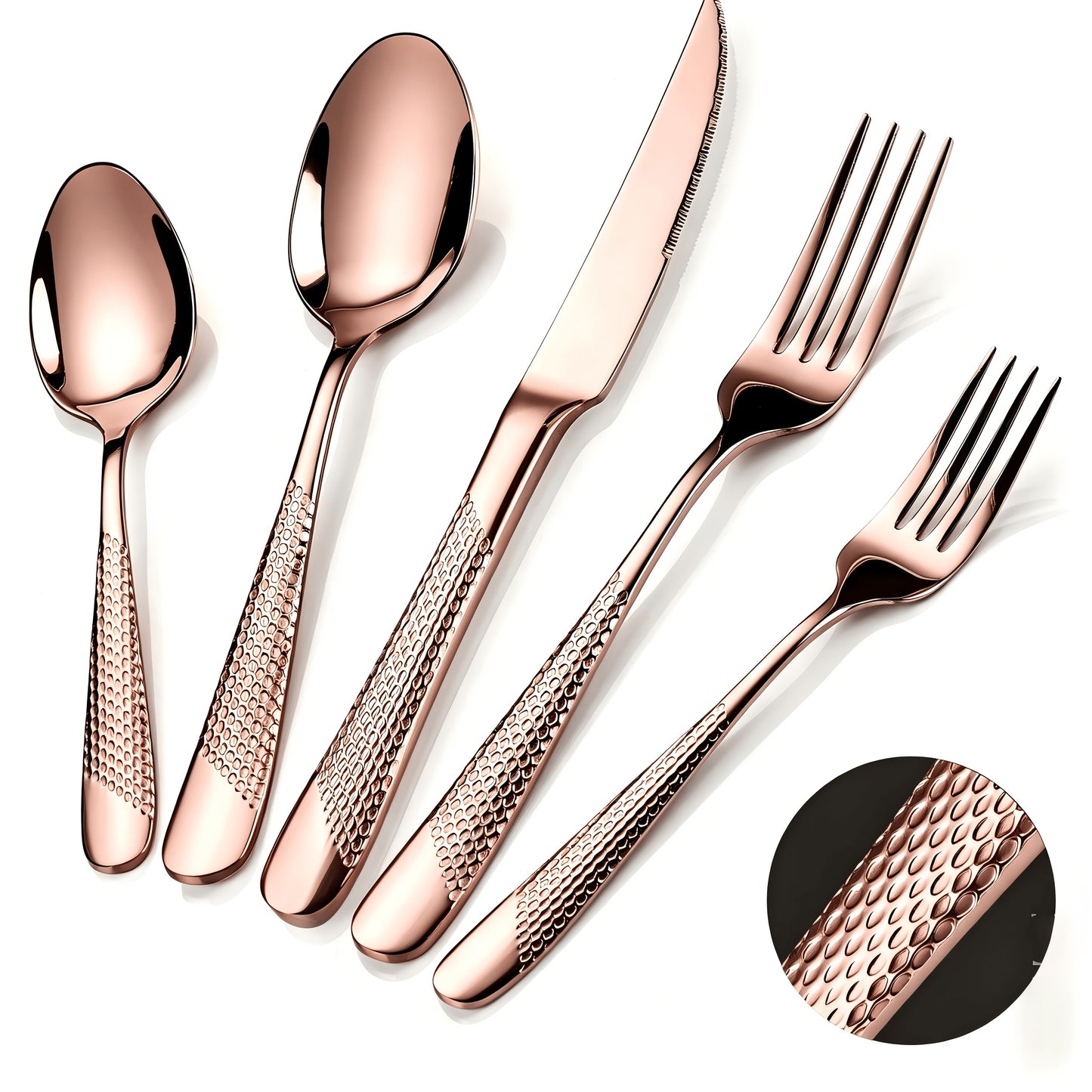 Stainless Steel Flatware Utensil Set With Ultra Sharp 2-IN-1 Serrated Knife, 40/48pcs Modern Hammered Silverware Set For 8, Mirror Polished, And Dishwasher Safe