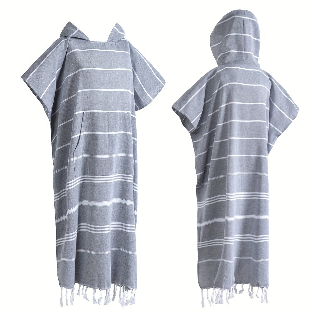 Turkish Wearable Beach Towel Sandproof Cotton Large Surf Poncho Hooded Wetsuit Changing Towel Quick Drying Sandproof, Thin Hooded Bathrobe, Lightweight, Suitable for Swimming, Bathing, Diving, Beach Surfing, Bathroom Accessory, Beach Essentials