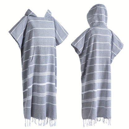 Turkish Wearable Beach Towel Sandproof Cotton Large Surf Poncho Hooded Wetsuit Changing Towel Quick Drying Sandproof, Thin Hooded Bathrobe, Lightweight, Suitable for Swimming, Bathing, Diving, Beach Surfing, Bathroom Accessory, Beach Essentials