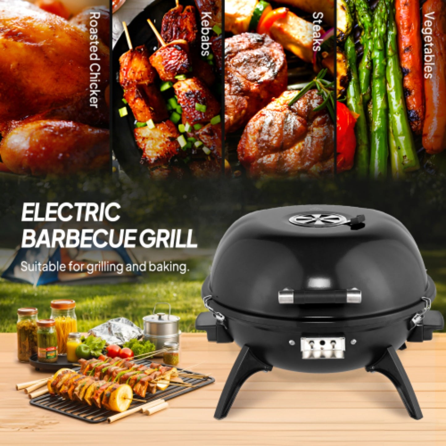 Smokeless Electric Indoor Grill with 1.12 SQ Ft Griddle & Warming Rack, Adjustable Temp 200-425°F, Vertical Design & Pull-Out Drip Pan for Steak, BBQ, Panini, Camping - Easy Clean 304 Stainless Steel