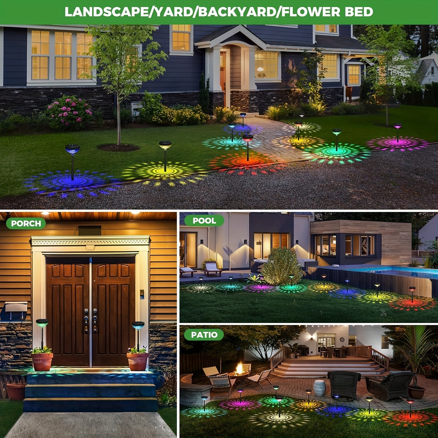 Solar Outdoor Lights 6 Pack - IP44 Waterproof LED Garden Lights with Smart Light Sensor, 2-in-1 Color & Warm White, Solar Powered Landscape Lights for Patio Yard Lawn Path Sidewalk Christmas Decor