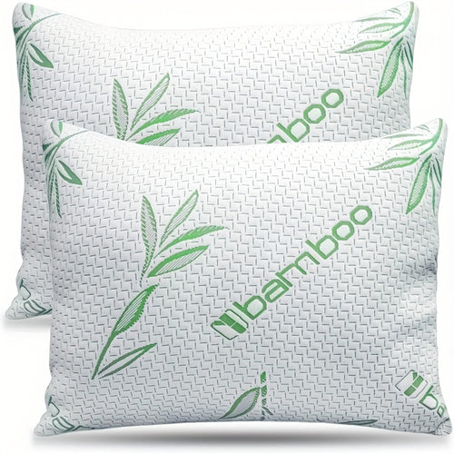 2pcs Bamboo Fiber Pillows Cooling Pillows for Sleeping - Back, Stomach, Side Sleeper, Soft & Breathable with Washable Cover