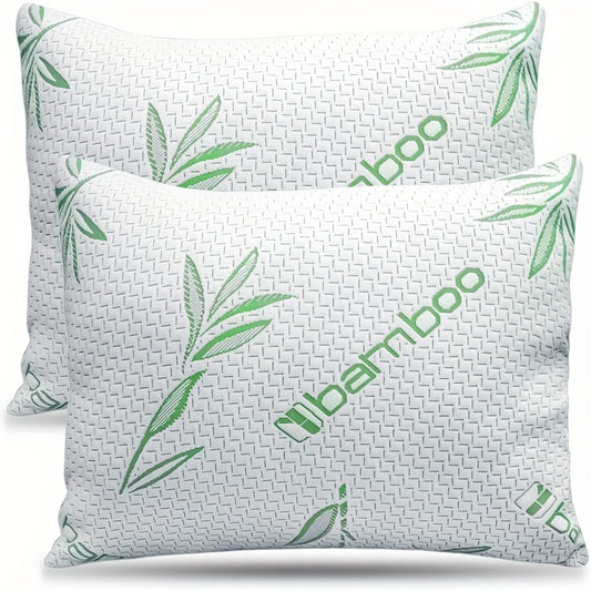 2pcs Bamboo Fiber Pillows Cooling Pillows for Sleeping - Back, Stomach, Side Sleeper, Soft & Breathable with Washable Cover