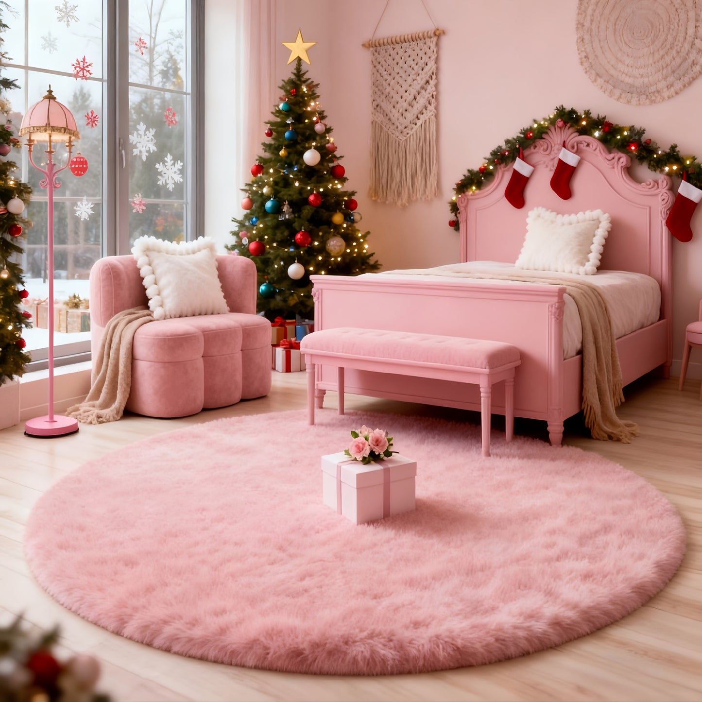 Round Area Rug Soft Shaggy Plush Circle Rug Non-Slip Indoor Floor Mat for Living Room Bedroom Dorm Tie Dye Rainbow Multi-Color Multi-Size