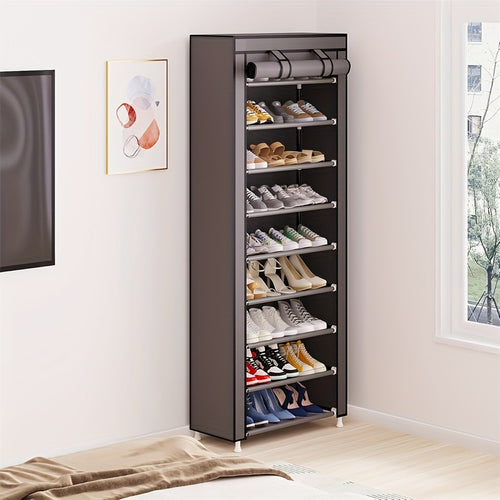 10-Tier Portable Shoe Storage Organizer Featuring a Nonwoven Fabric Cover, Perfect for Closets, Hallways, Bedrooms, And Entrances, Elegant Grey Design