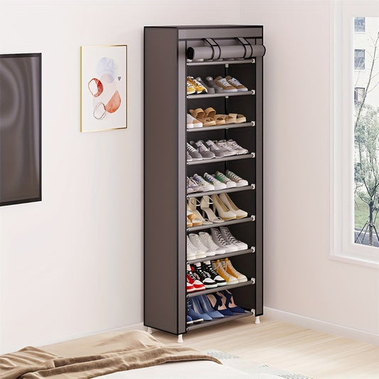 Shoe Storage Organizer 10 Tier Portable Stackable Shoe Rack with Nonwoven Fabric Cover for Closet Hallway Bedroom Entryway Grey