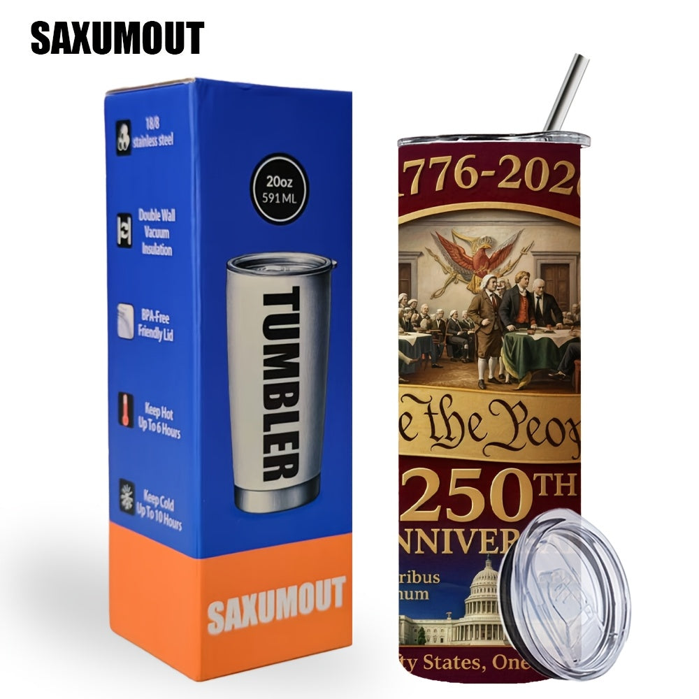 250th Anniversary Wiskey Bottle, 304 Stainless Steel Insulated Tumbler with Lid And Straw, Beverage Container Or Travel Cups for Hot & Cold Drinks, 20oz Coffee Mugs, Camping Drinkware, Ideal Gift for Men, Collectors, Birthday, Father's Day, Christmas