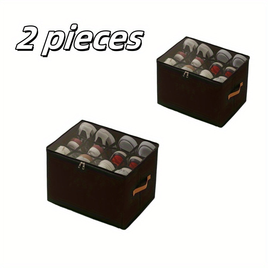 4/2pcs Oxford Fabric Space-Saving Shoe Storage Organizer, with Adjustable Dividers, Transparent Lid & Handles, Capacity for 12 Pairs, Foldable Design, Used for Shoes, Apparel & Accessories, Zippered Dustproof Closure, Trunks