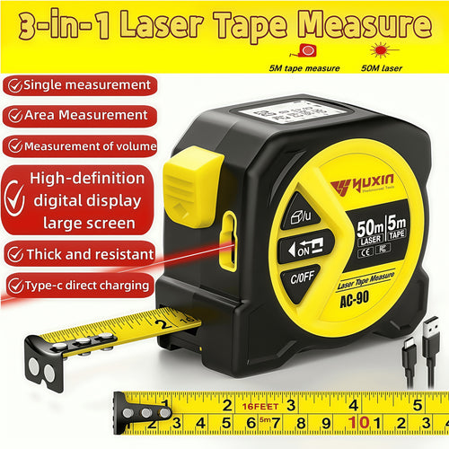 Laser Tape Measure - Digital Distance, Laser Tape Measure 50M/165ft High-precision Multi-function 3-in-1 Infrared High Definition Smart Digital Display, Laser Ranging, Portable M/in/Ft Unit Switching Support USB Charging, Optimized Ergonomics, Gift
