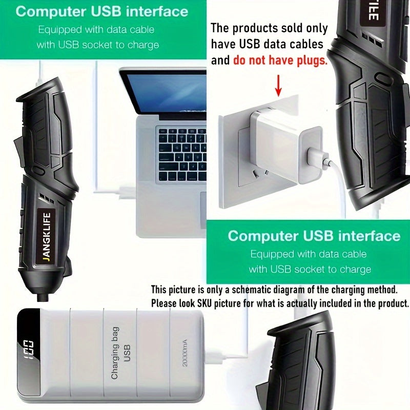 16pcs Small Hand-Held Electric Screwdriver Set, 90° Rotatable Foldable Screwdriver Bits, Cordless, Rechargeable Lithium Battery, 1200mAh Capacity, JANGKLIFE