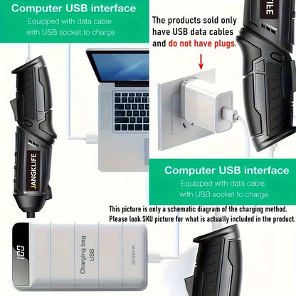 16pcs Small Hand-Held Electric Screwdriver Set, 90° Rotatable Foldable Screwdriver Bits, Cordless, Rechargeable Lithium Battery, 1200mAh Capacity, JANGKLIFE