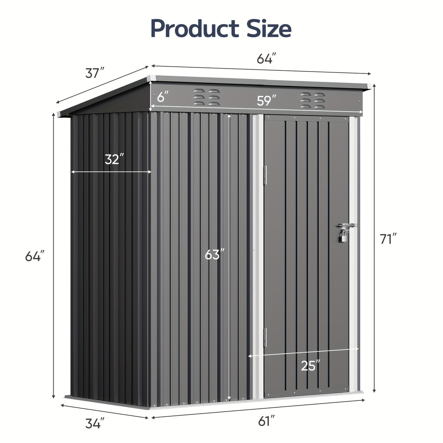 5x3ft Outdoor Storage Shed for Tool Storage And Organization, Metal Sheds for Outside, Garden