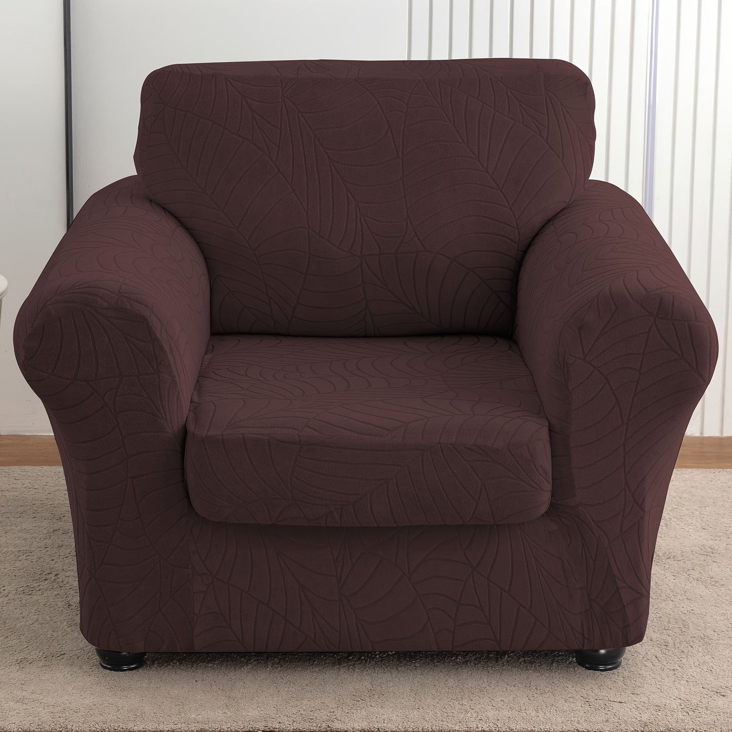 2pcs/Set Leaf Texture Jacquard Armchair Slipcover Stretch Armchair Cover with Seat Cushion Cover, Spandex Non-Slip Elastic Removable And Washable Sofa Cover Couch Slipcover for Home, Hotel, Banquet, Coffee Shop, Dining Room for Home Decor