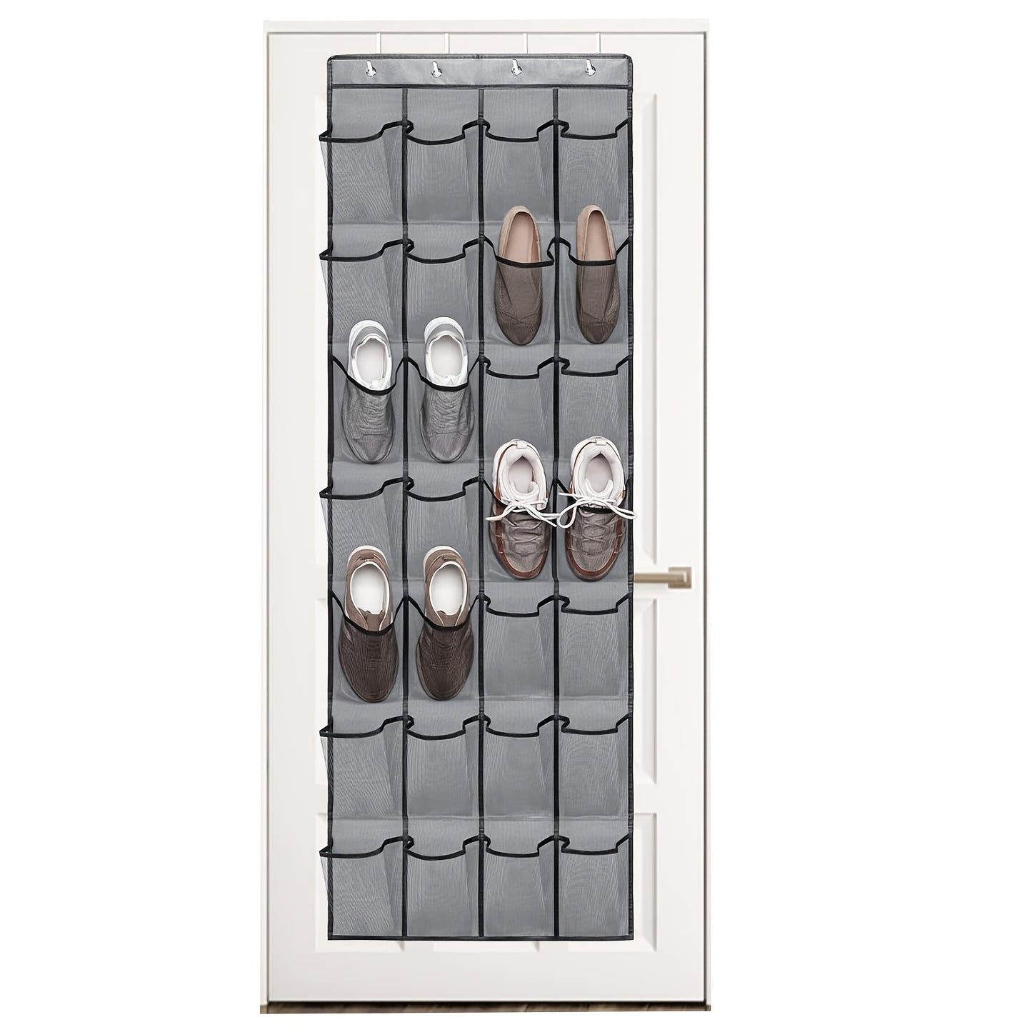 Over the Door Shoe Organizer Hanging Mesh Pocket | 28 35 40 Compartments 7-8 Layer with Hooks | Behind Door Storage Rack for Closet Dorm Room Bedroom Classroom Bathroom