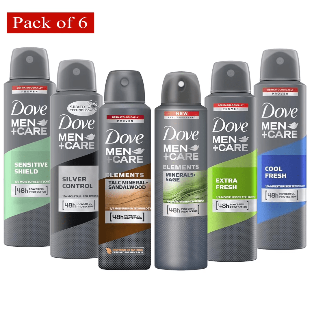 Dove Men+ Care Dry Spray Deodorant 150 mL, Each 5 Fl Oz (Pack of 6) Total 30 Fl Oz (Scents May Vary)
