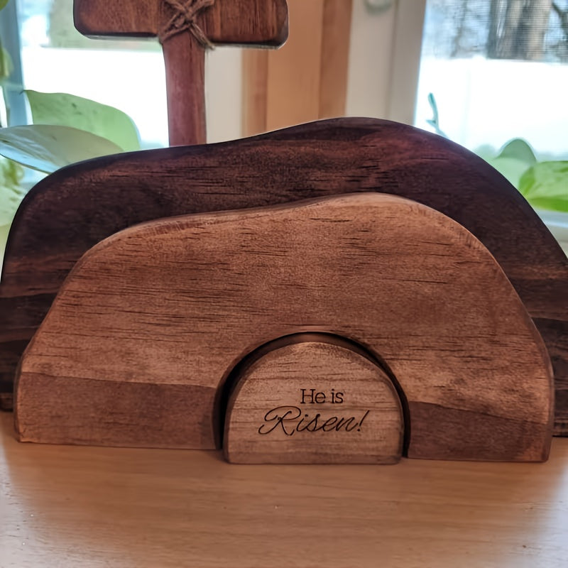 He Is Risen Wooden Tomb Easter Scene And Cross Decoration, Wood Easter Resurrection Scene for Tray,  Nativity Scene Decor for Religious Decorations, Home Office Tabletop, Shelf Decor