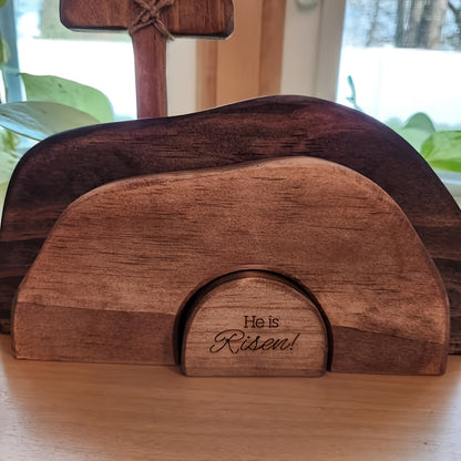 He Is Risen Wooden Tomb Easter Scene And Cross Decoration, Wood Easter Resurrection Scene for Tray,  Nativity Scene Decor for Religious Decorations, Home Office Tabletop, Shelf Decor