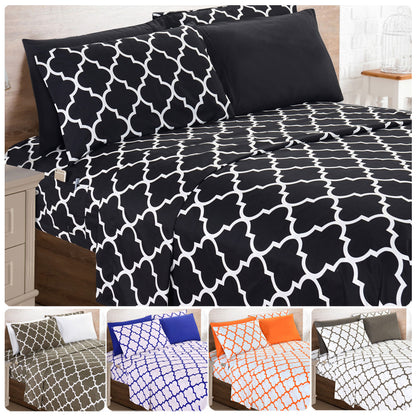 Elegant Comfort Luxury 4/6pcs Geometric Trellis Sheet Set 16 inch deep pockets - Ultra Soft Machine Washable Luxury 6-Piece Bed Sheet Set - Fade and Wrinkle Resistant Premium Hotel Quality Twin/Full/Queen/King Bedding Set- 6PC Sheets For Daily Use, Dorms,