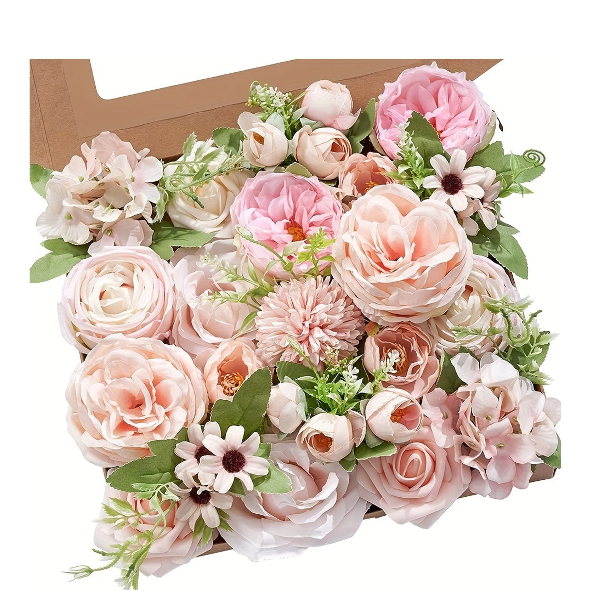 Artificial Flowers Combo Box Set, Light Pink Fake Flowers Roses Bridal Bouquets Out/Indoor DIY Centerpieces White Flowers for Decoration Arrangements Party Baby Shower