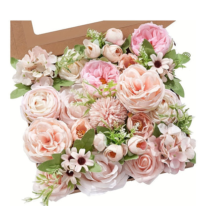 Artificial Flowers Combo Box Set, Light Pink Fake Flowers Roses Bridal Bouquets Out/Indoor DIY Centerpieces White Flowers for Decoration Arrangements Party Baby Shower