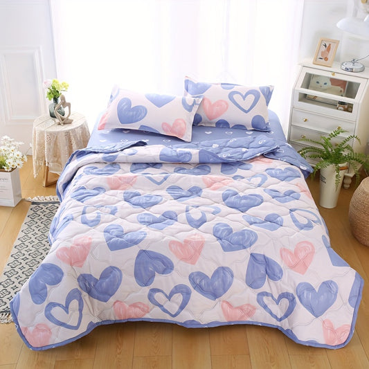 3pcs Skin-friendly Summer Cooling Quilt Set, Embossed Craft Printing Four Seasons Quilt, Soft And Comfortable Summer Thin Quilt, Special For Single Double Hotel Home Bedroom Guest Room Sofa (1pc Thin Quilt + 2pcs Pillowcase Without Core)